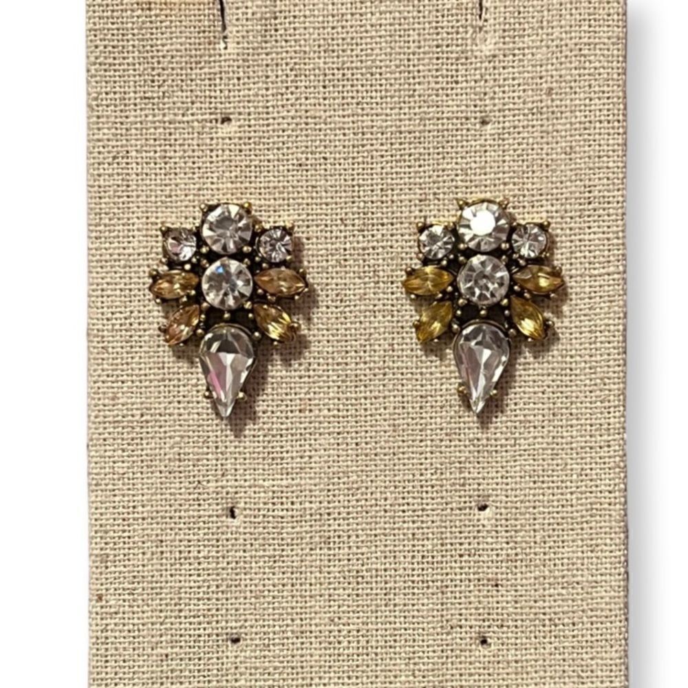 Citrine And Clear Rhinestine Stud Earrings